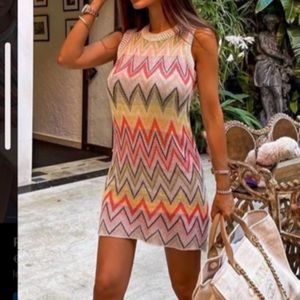 Rainbow knit mini dress. Small